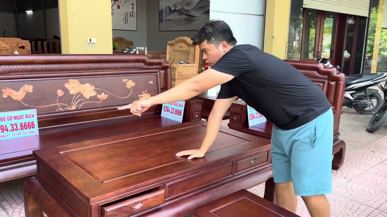 Bộ bàn ghế Triện Tranh Hoa Sen & Trám Mai