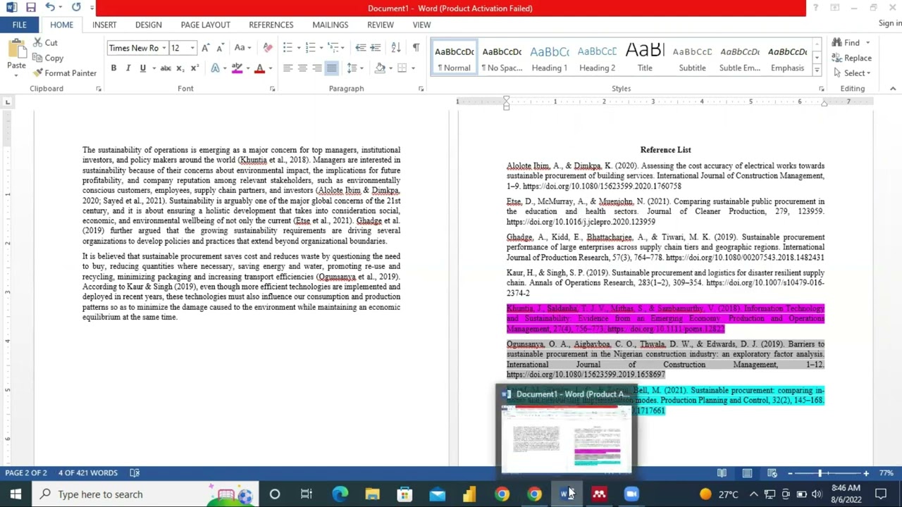 Correcting in-text citations and reference list done Manually using Mendeley (Adding Entry Manually)