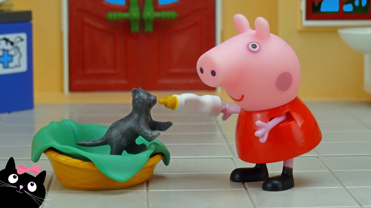 🐾 Peppa Pig juega a llevar a su gatita al Centro Veterinario de Playmobil 😸 Cat Juguetes
