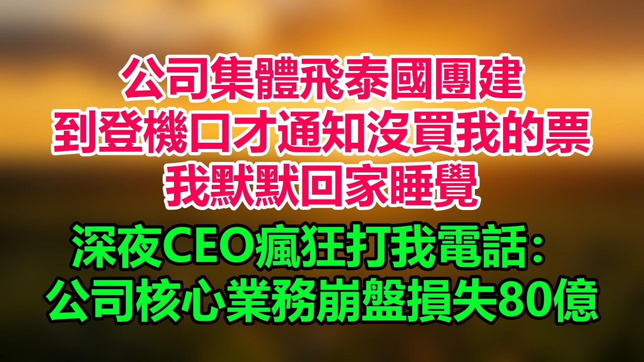 公司集體飛泰國團建，到登機口才通知沒買我的票，我默默回家睡覺，深夜CEO瘋狂打我電話：公司核心業務全線崩盤！損失80億！