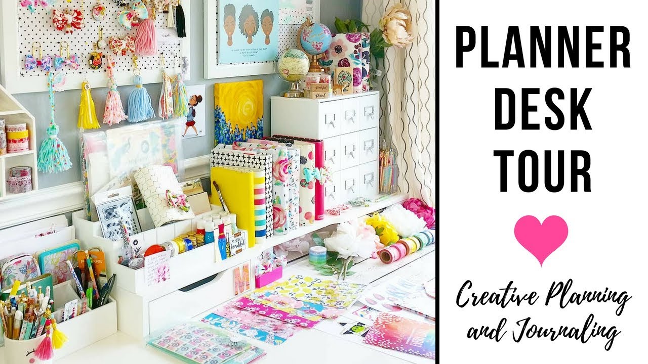 Planner Desk Tour | Ikea Desk, Alex Drawers | Craft Desk Organization, Cork Board, Supply Organizing