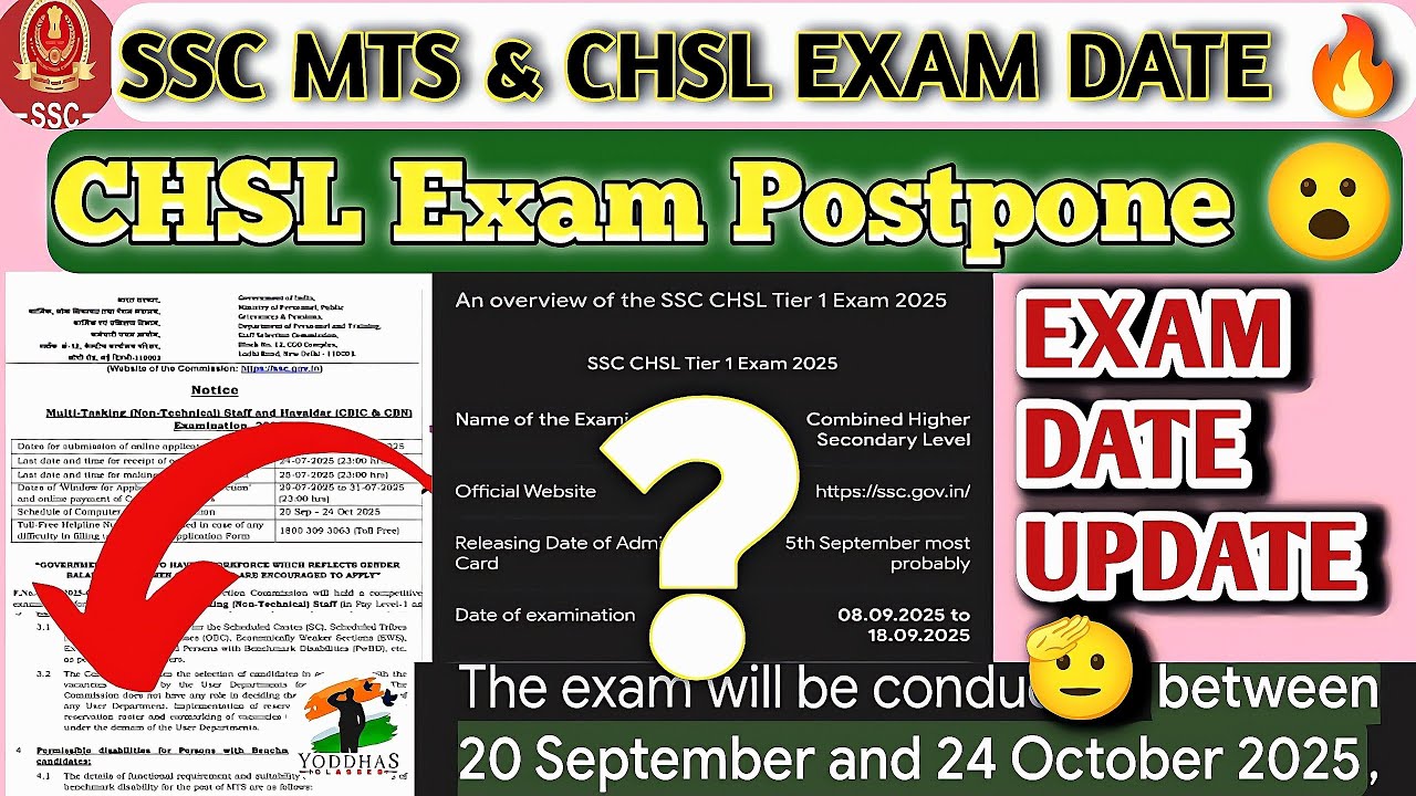 SSC CHSL 2025 EXAM POSTPONE | SSC MTS EXAM DATE | MTS & CHSL EXAM DATE ANNOUNCED | YODDHAS CLASSES