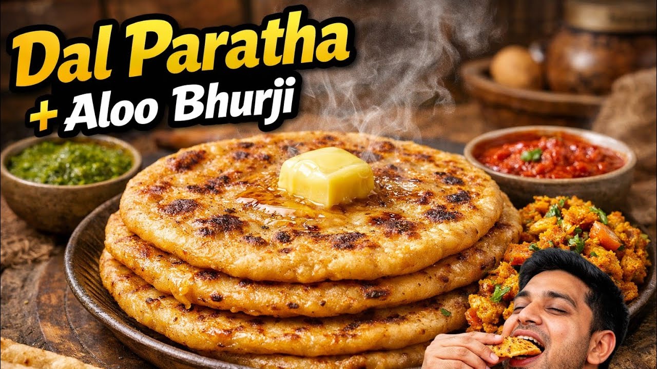 Dal Ke Parathe 😋 | Aloo Bhujia + Hari Chutney | Desi Breakfast Vibes #youtube 