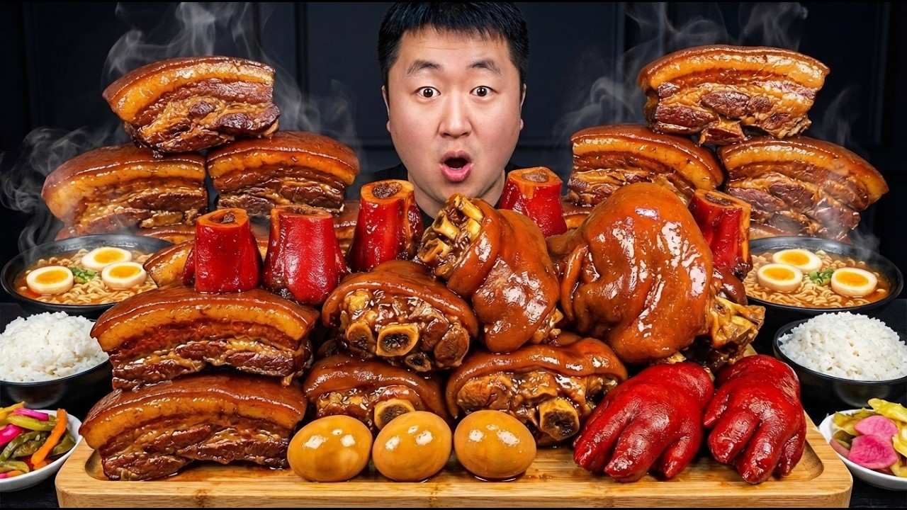 ASMR Chinese Food Mukbang: Braised Pork Elbow, Giant Pork Belly! Massive Eating Videos | 食べ | 吃播