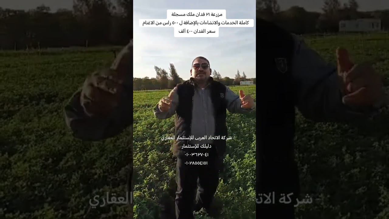 مزرعة ٢١ فدان ملك مسجلة كاملة الخدمات والانشاءات سعر الفدان ٤٠٠ ألف