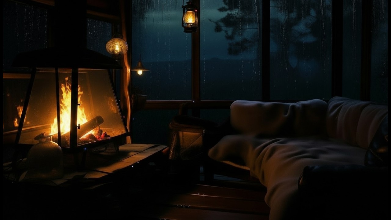 Rainy Night in a Cabin with Fireplace | Cozy Ambience for Relax and Beat Insomnia