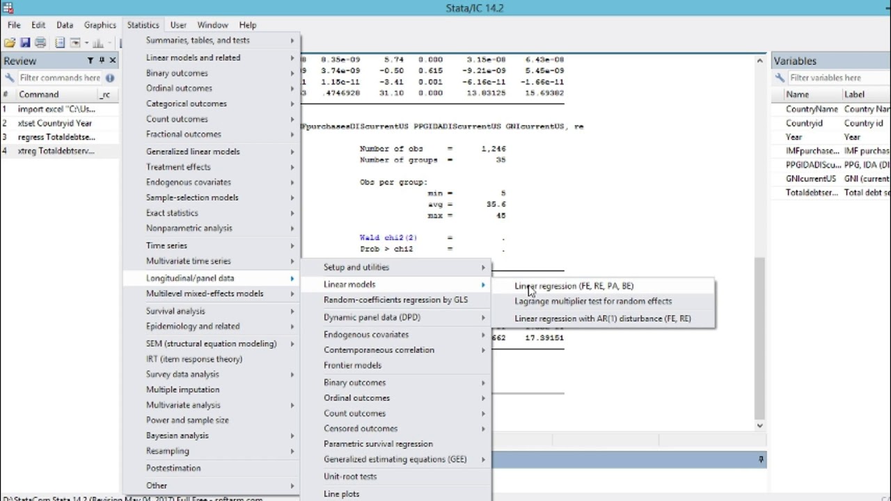 Économétrie des données de panel avec STATA sans code/programmation