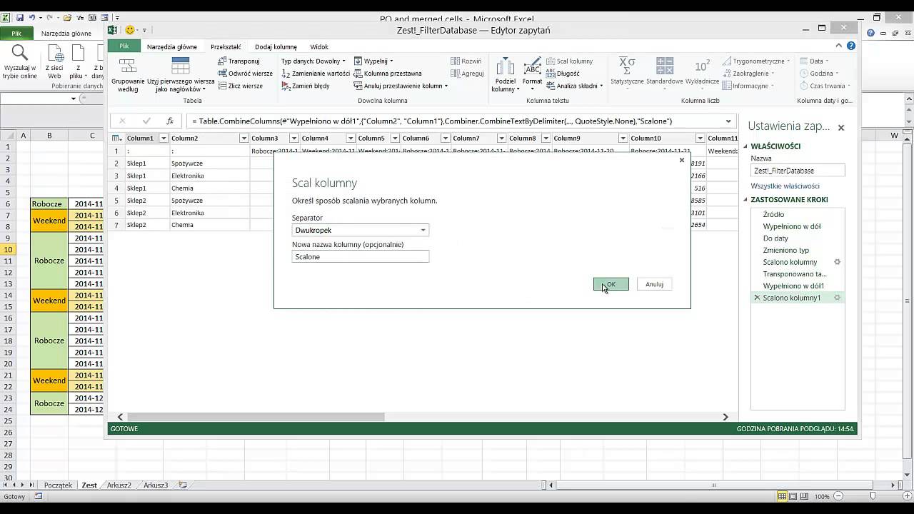 Power Query i scalone komórki w excelu - part 1