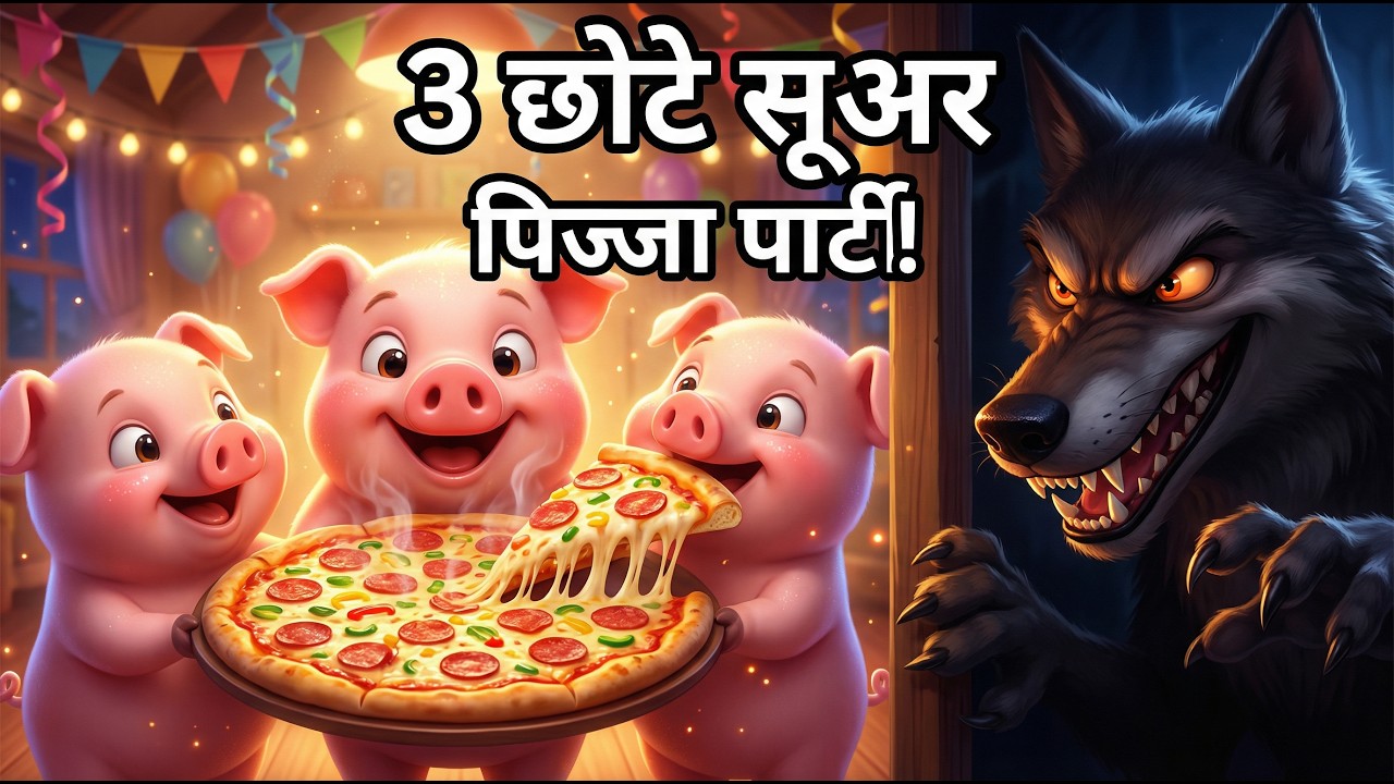 Three Little Pigs | 3 छोटे सूअर | Pizza Party | Bedtime Stories