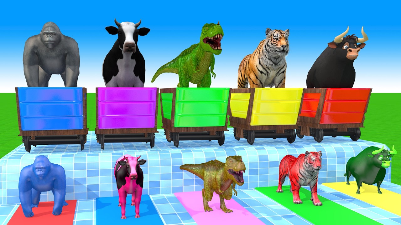 Long Slide Game With Cow Elephant Gorilla Hippopotamus Tiger 3d Animal Game Funny 3d Animals