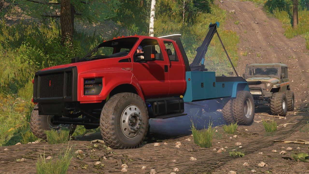 SnowRunner Mods - Ford F650 Wrecker 4x4 Towing Truck - Driving Offroad Transport Khan 39 Marshall