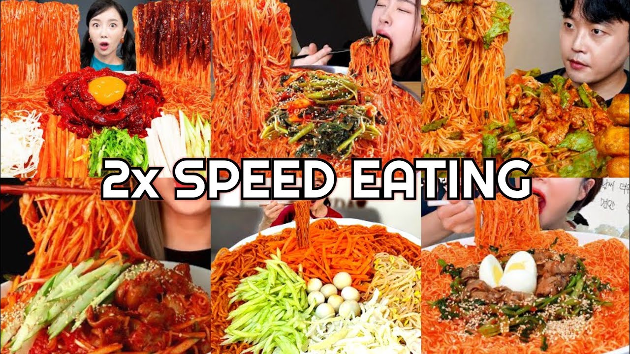 Spicy Cold Noodles Bibimmyeon Mukbang | ASMR 2x Speed Eating Show 