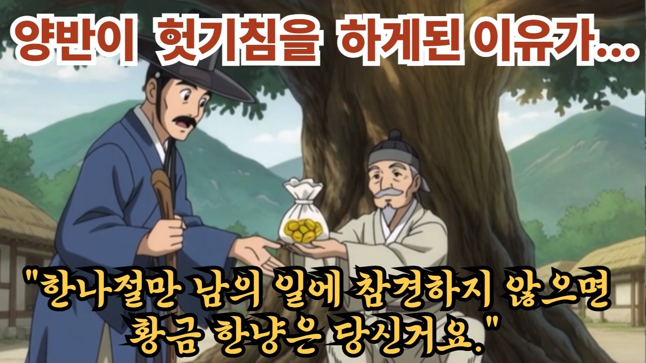 양반이헛기침하게된이유,  한나절만 남의 일에 참견하지 않으면 황금 한냥은 당신 겁니다.