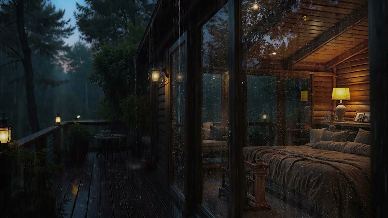 Swiss Alps Cabin Rain Sounds 🌧️ (4K No Ads) | Warm Night Ambience for Rest
