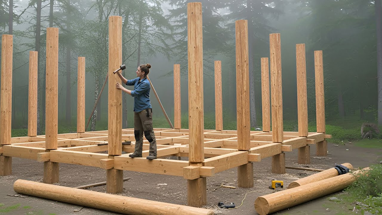 Returning to Rural Life, Girl Builds Wooden House Alone in the Woods
