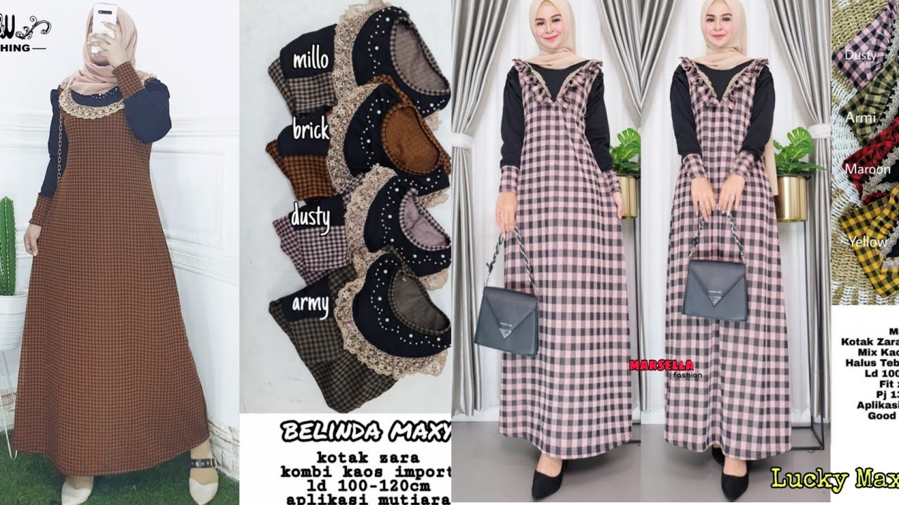 30 Model baju gamis motif kotak dan motif abstrak terbaru 2021