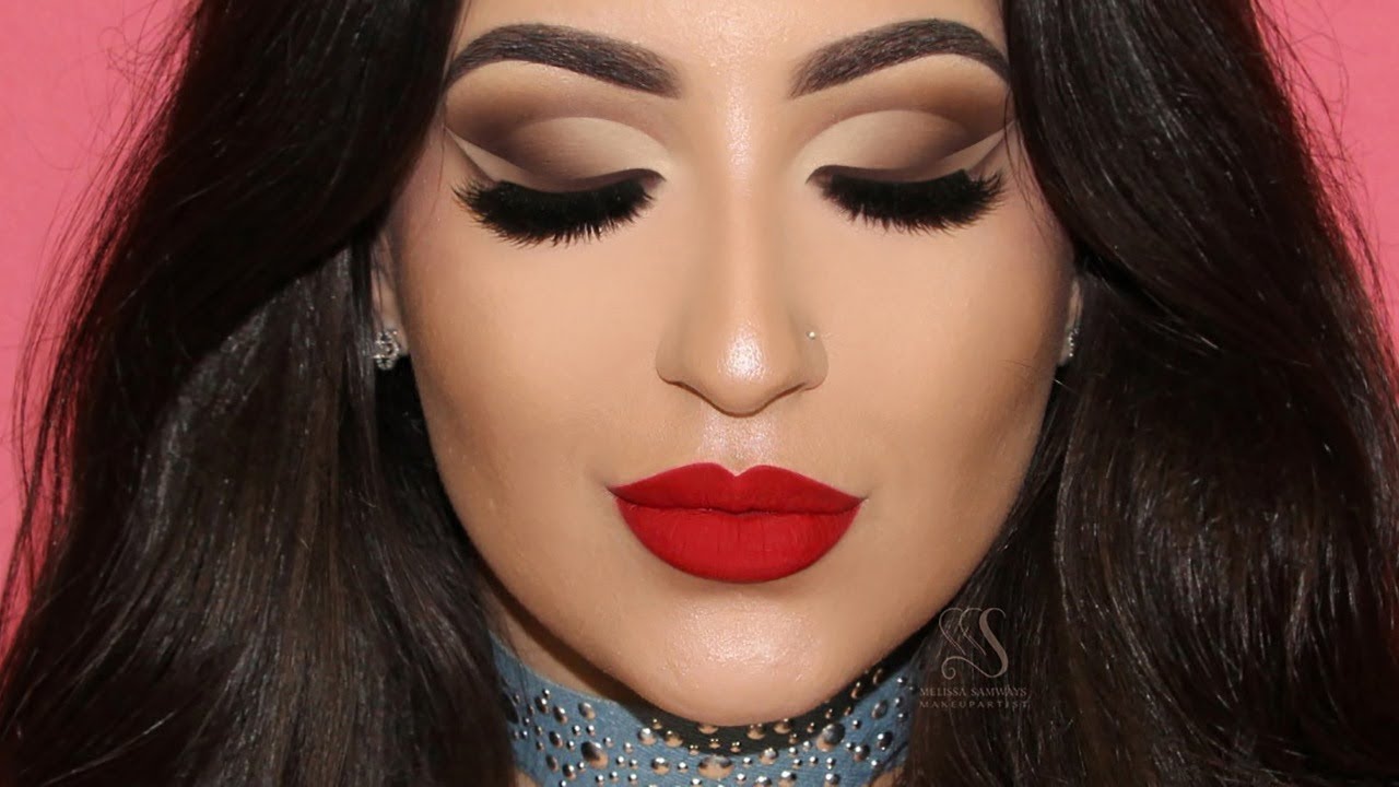 Brown Eyes & Red Lips + Full Face Makeup Tutorial | Melissa Samways