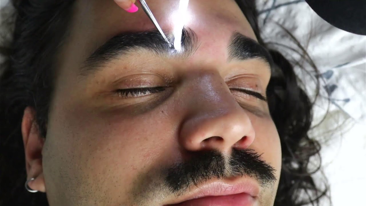 Soft tingly eyebrow tweezing as he sleeps.