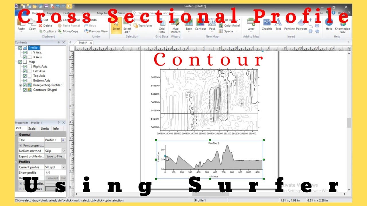 Cross Sectional Profile using Surfer