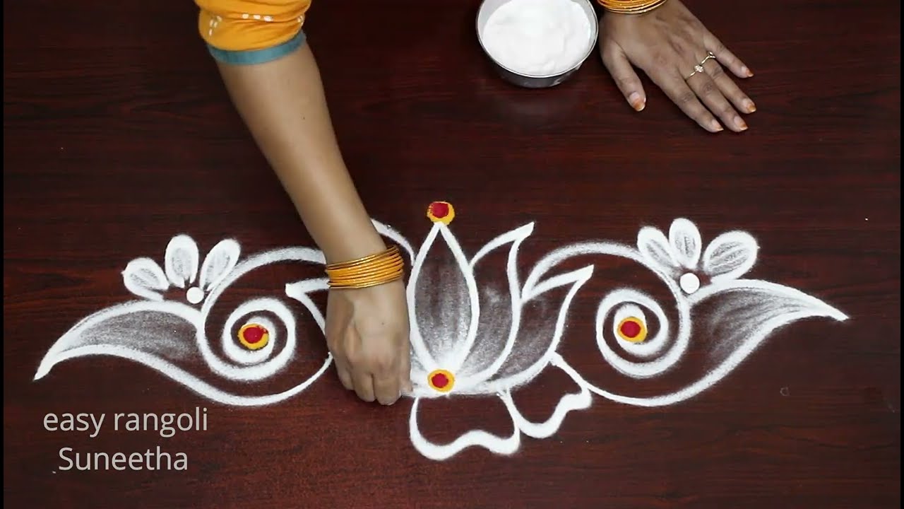 Lotus theme - Beautiful Side & Border rangoli designs for kolam & muggulu