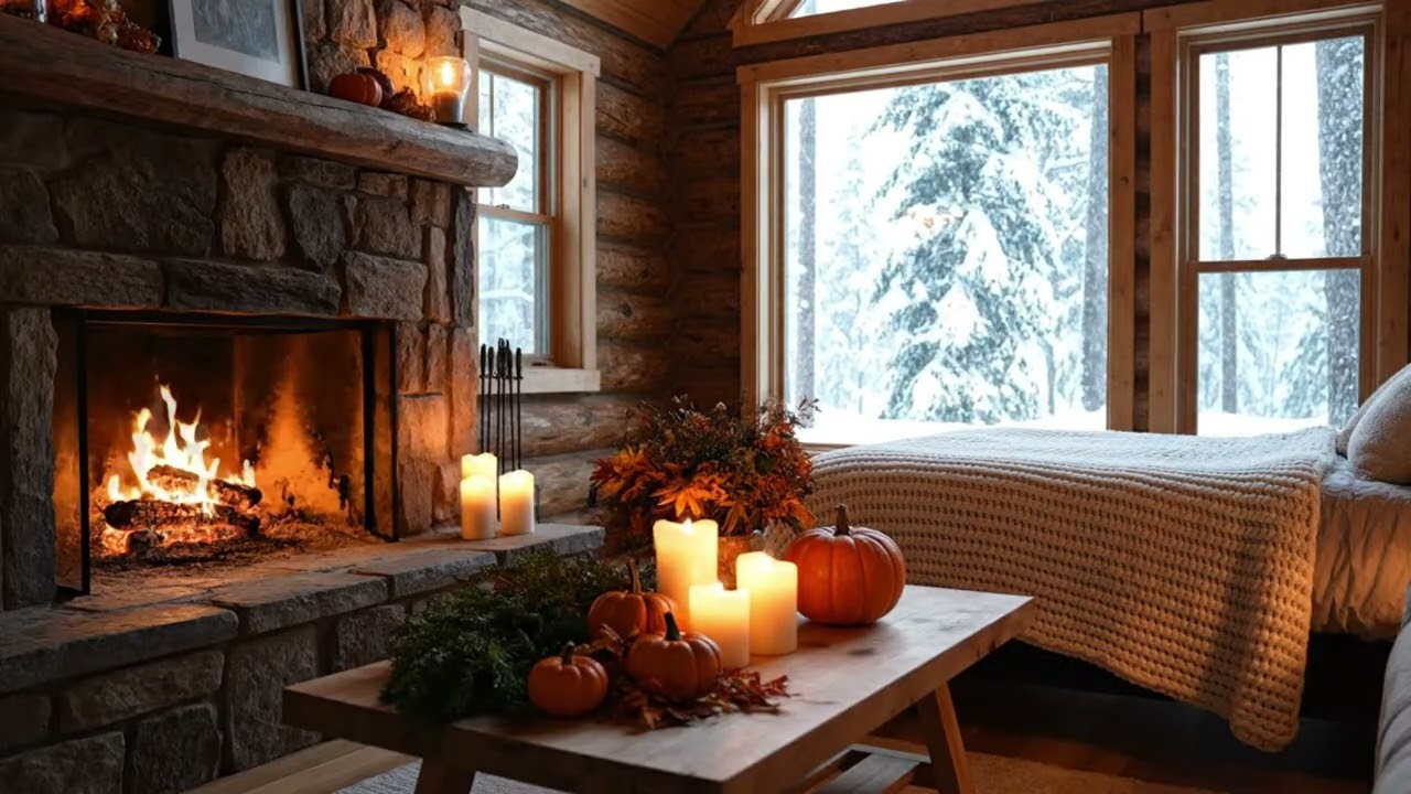  soothing blend of soft jazz melodies and the gentle crackling of a warm fireplace