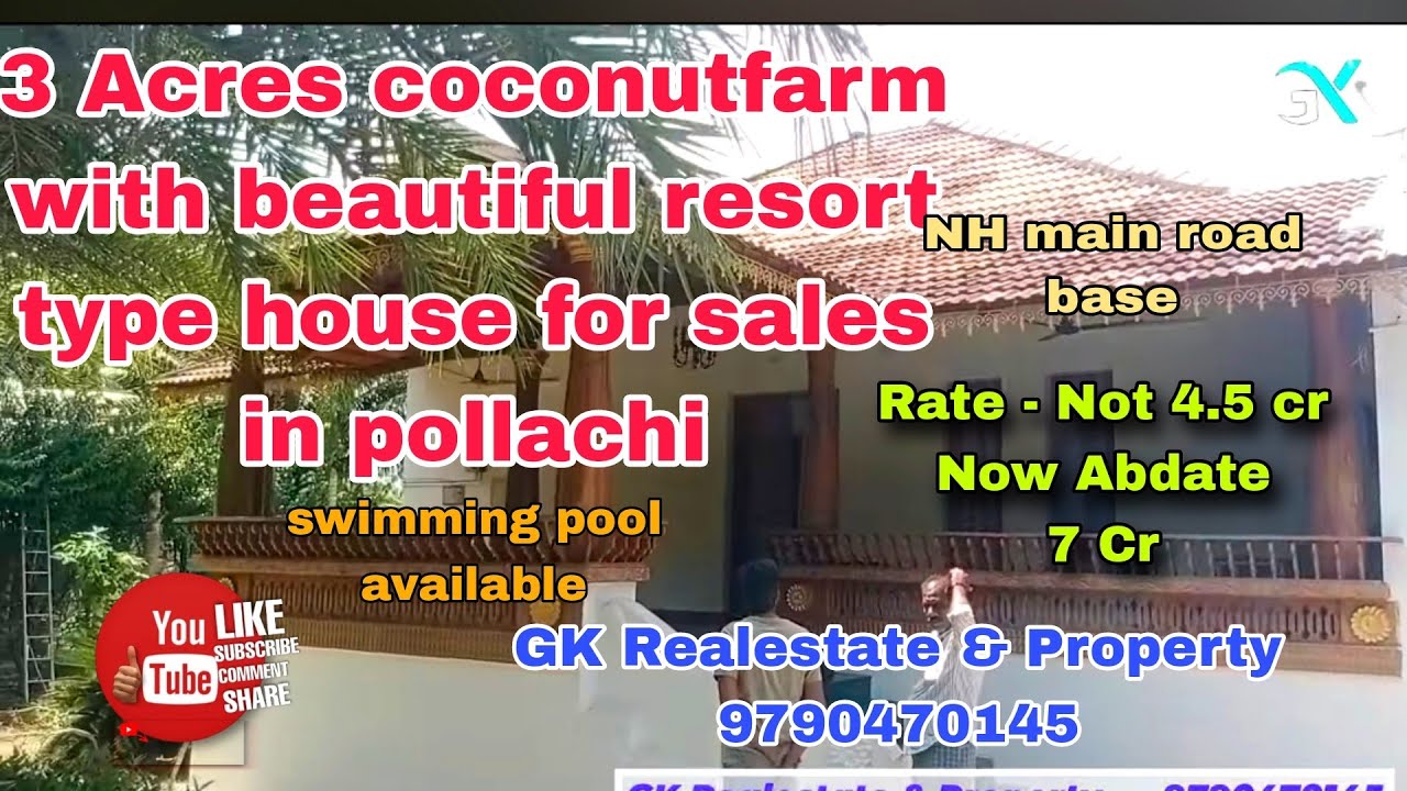 3 acres Coconutfarm with beautifull house for sales in pollachi ( RATE UPDATE - 7 Cr )