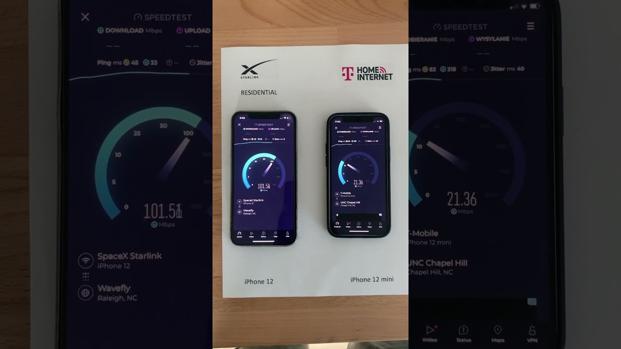 Starlink vs T-Mobile home speed test