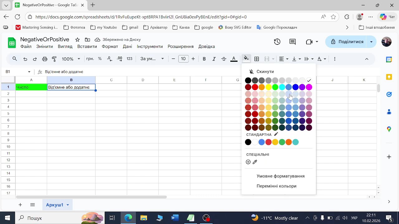 Визначаємо додатнє або від'ємне число в Google таблицях