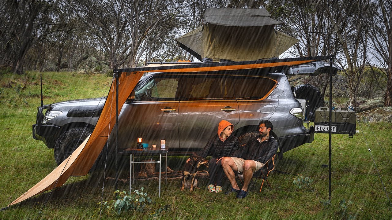 Couple Camping in the RAIN | Relaxing in our Cosy Awning Shelter | Nature ASMR