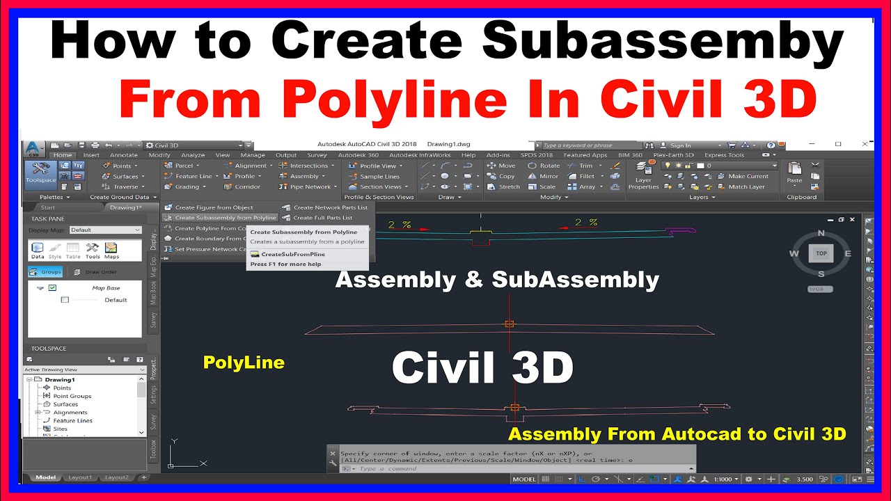 How to Create Assembly Form Poly Line in Civil 3D. Convert Autocad Section to Poly Line Assembly.