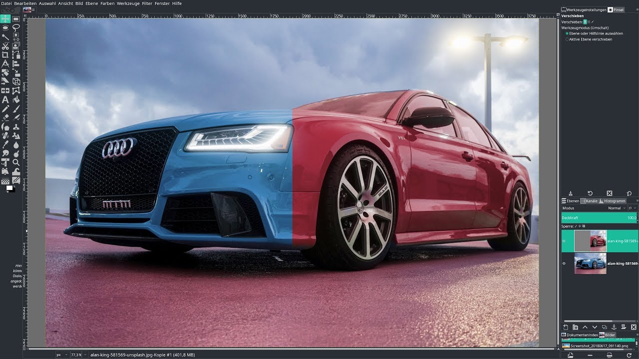Gimp 2.10: Objekte einfärben durch Farben drehen