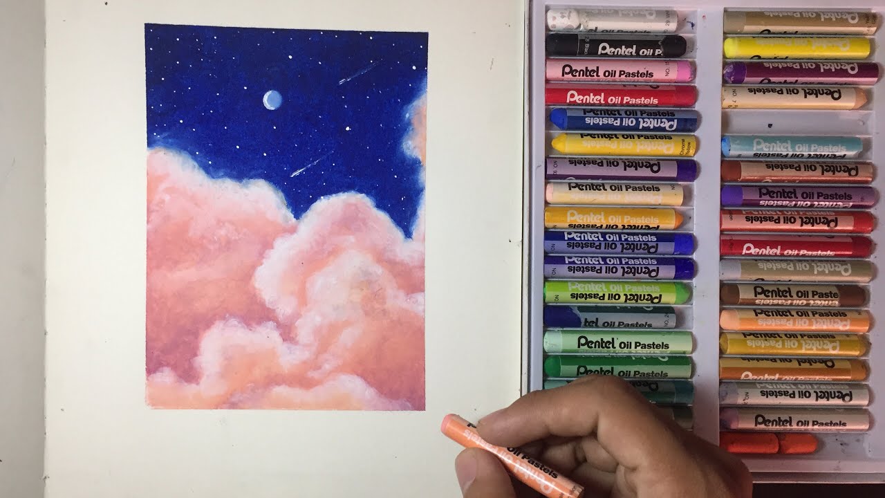 Oil Pastel Drawing/Beautiful Pink Clouds/Daily Satisfying Art #3