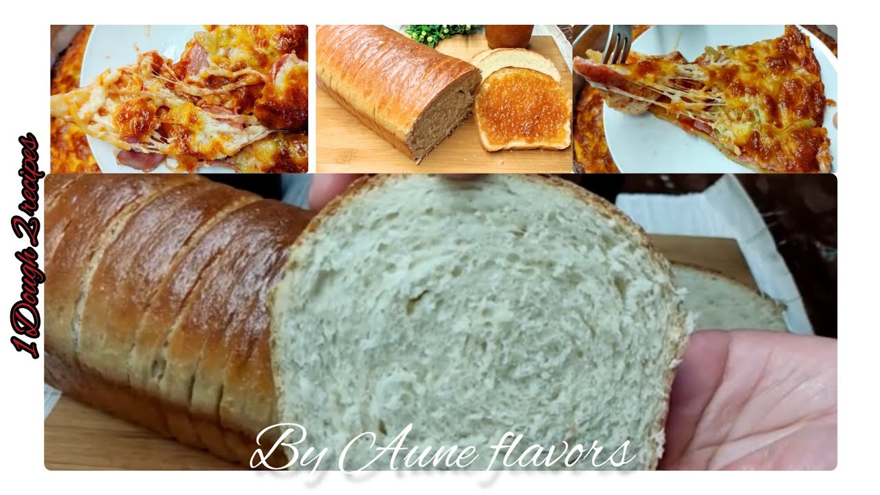 ทำแป้งโดว์ครั้งเดียวได้ 2 เมนู | แป้งพิซซ่า&แป้งขนมปัง | One Dough 2 recipes | Pizza Dough & Bread