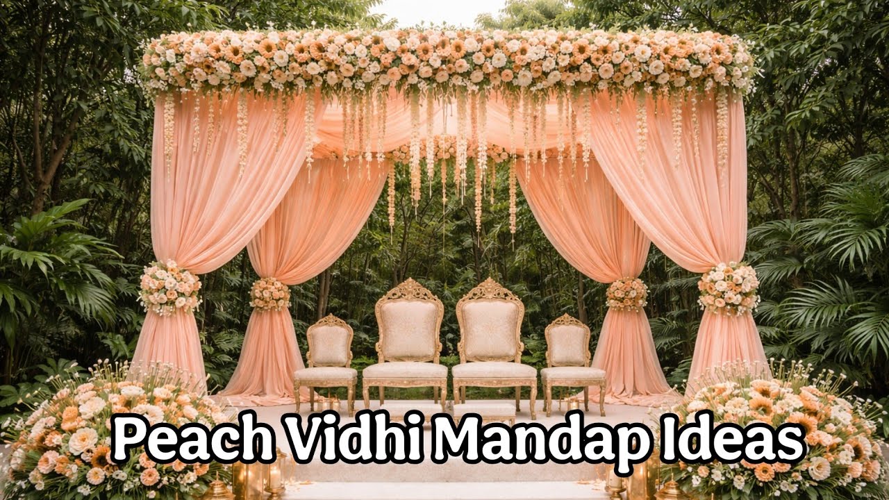 Peach mandap ideas|peach theme vidhi mandap ideas|peach colour vidhi mandap designs
