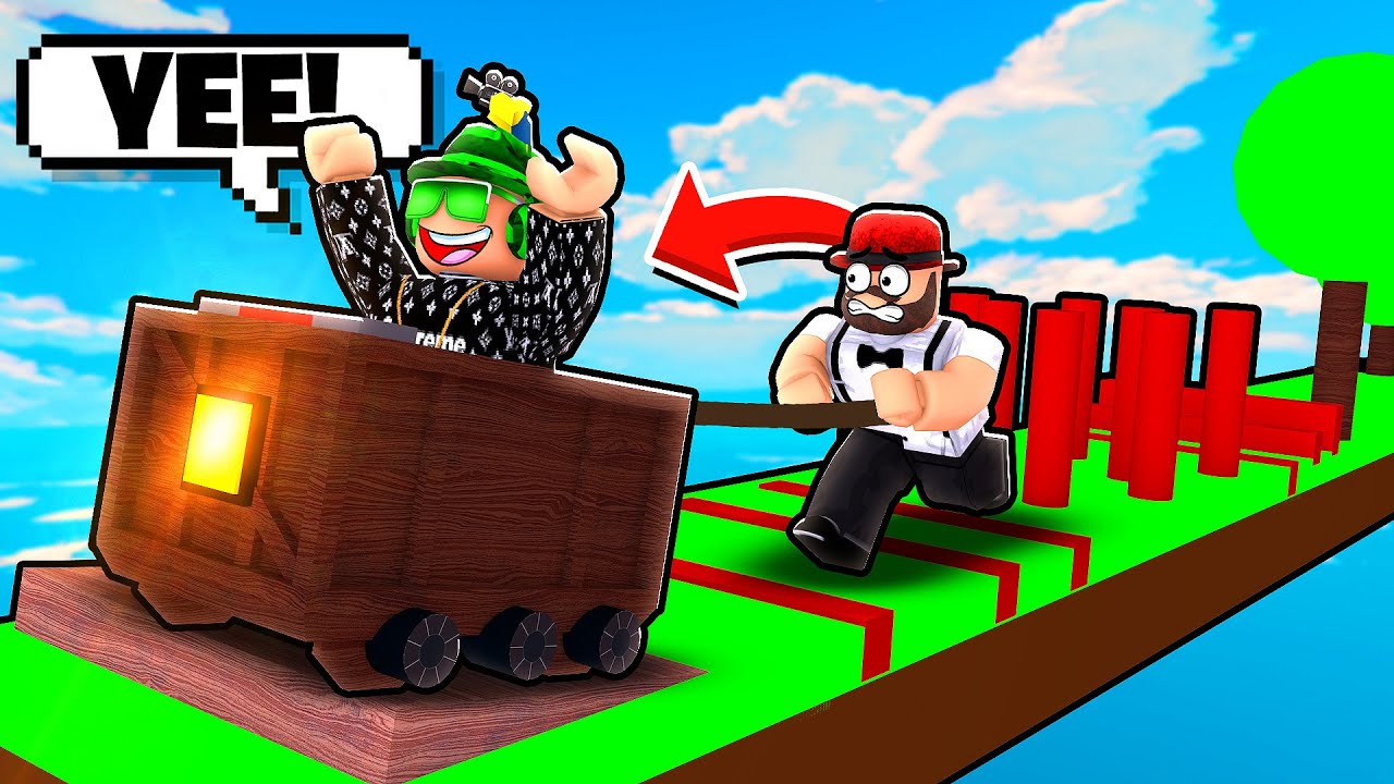 Roblox Hardest Obby Of All Time! 2 Players Pull A Friend 🛒 Blox4Fun Simas Pulling Dad in The Cart