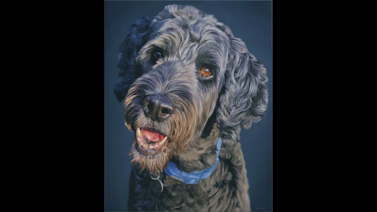 Time lapse of my oil painting of a black dog