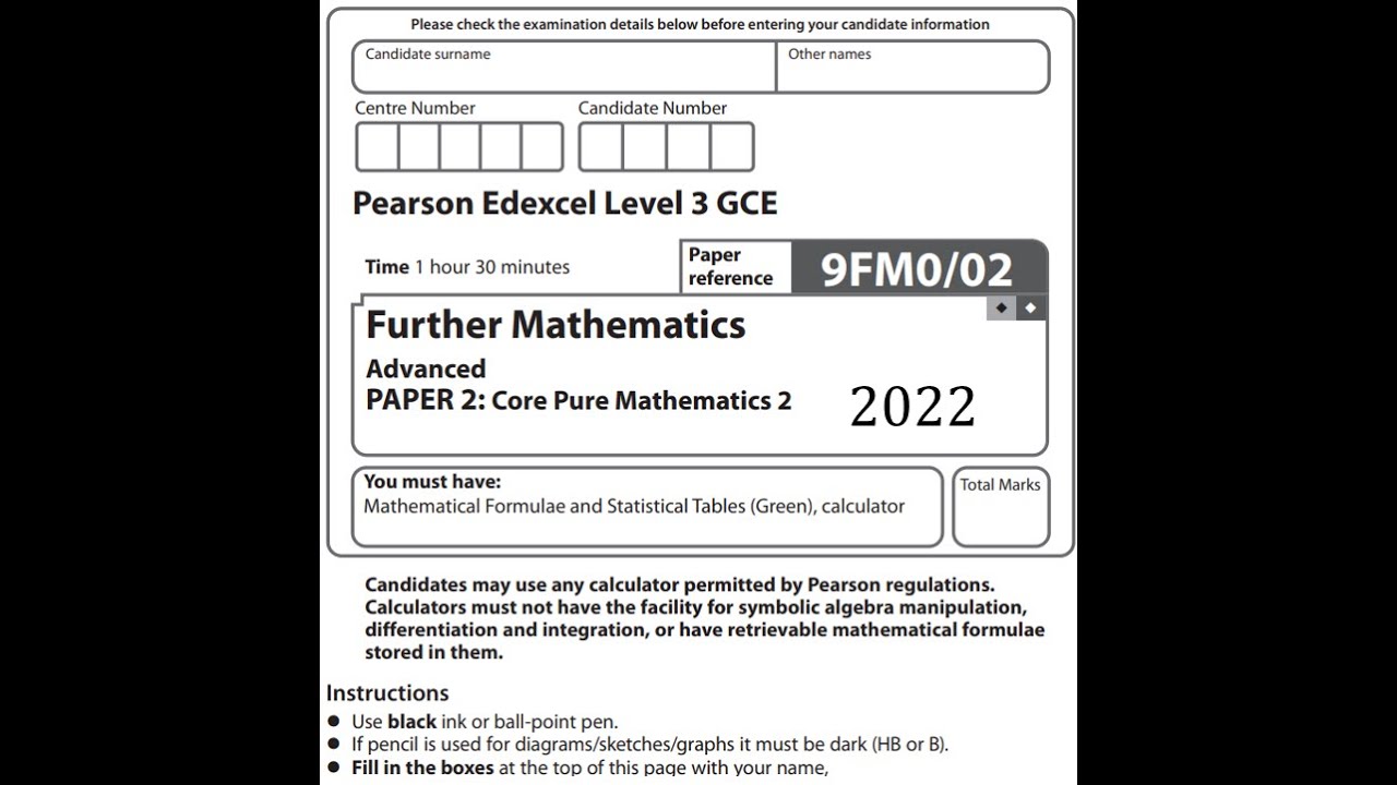 Core Pure 2 2022 Pearson Edexcel A level further maths