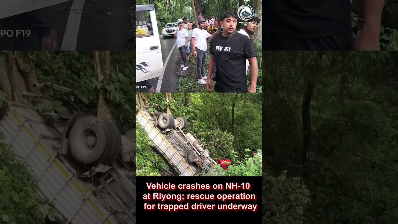 Vehicle crashes on NH-10 at Riyong; rescue operation for trapped driver underway