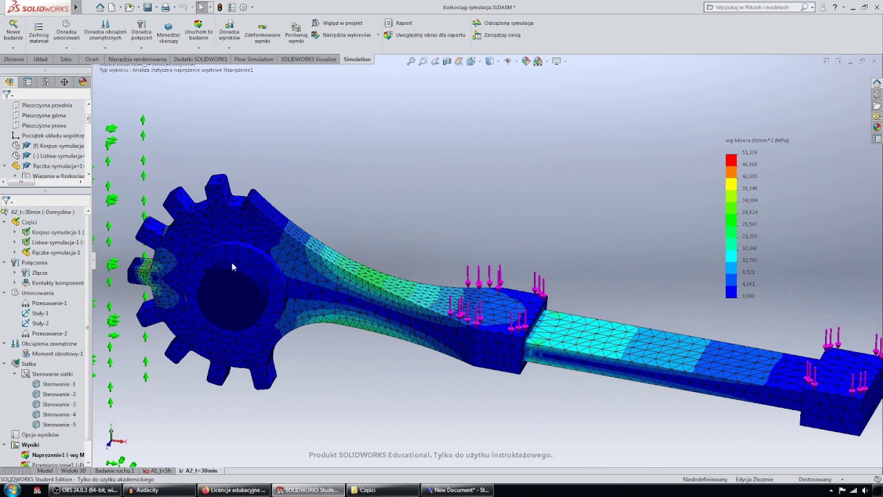 [#101] Symulacja MES rączki korkociągu w SolidWorks Simulation - analiza wytrzymałościowa
