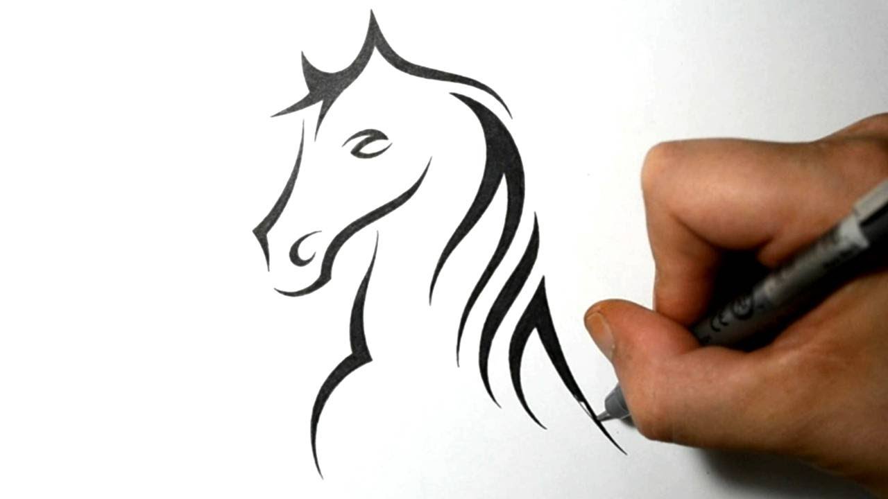 How to Draw a Horse Portrait - Tribal Tattoo Design Style