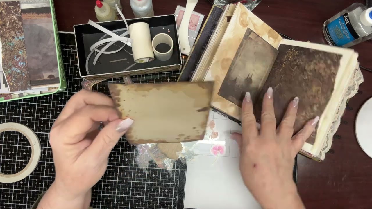 Getting a page done in our Jewel tone Victorian junk journal 