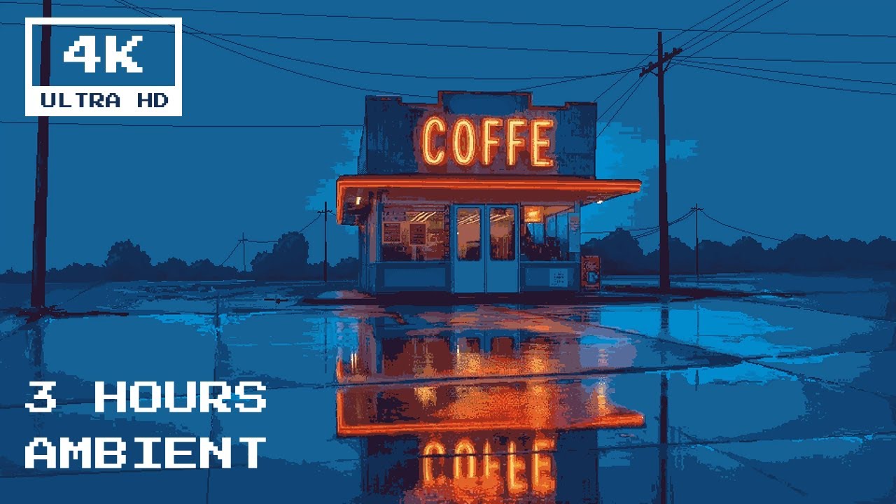 3 HOURS Night Pixel Cafe — Silent 4K TV Wallpaper (Cozy City Lights)