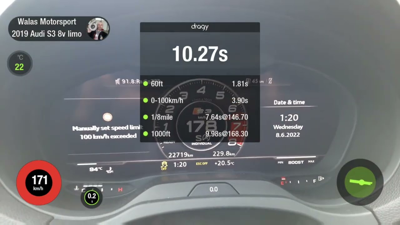 AUDI S3 8V LIMO STAGE 2 0-100 100-200 1/4 MILE TEST ACCELERATION