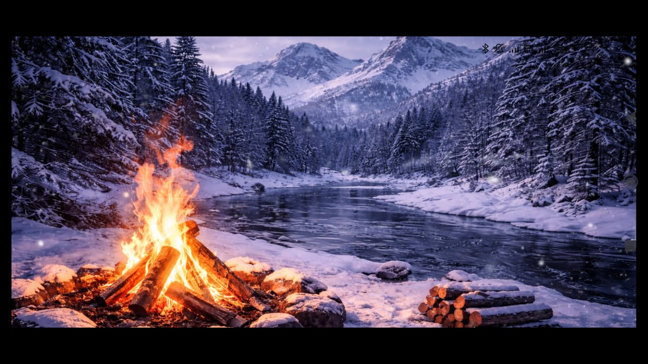 🔥 Cozy Campfire by a Frozen River | Deep Sleep & Relaxing Fire Sounds (10 Hours)