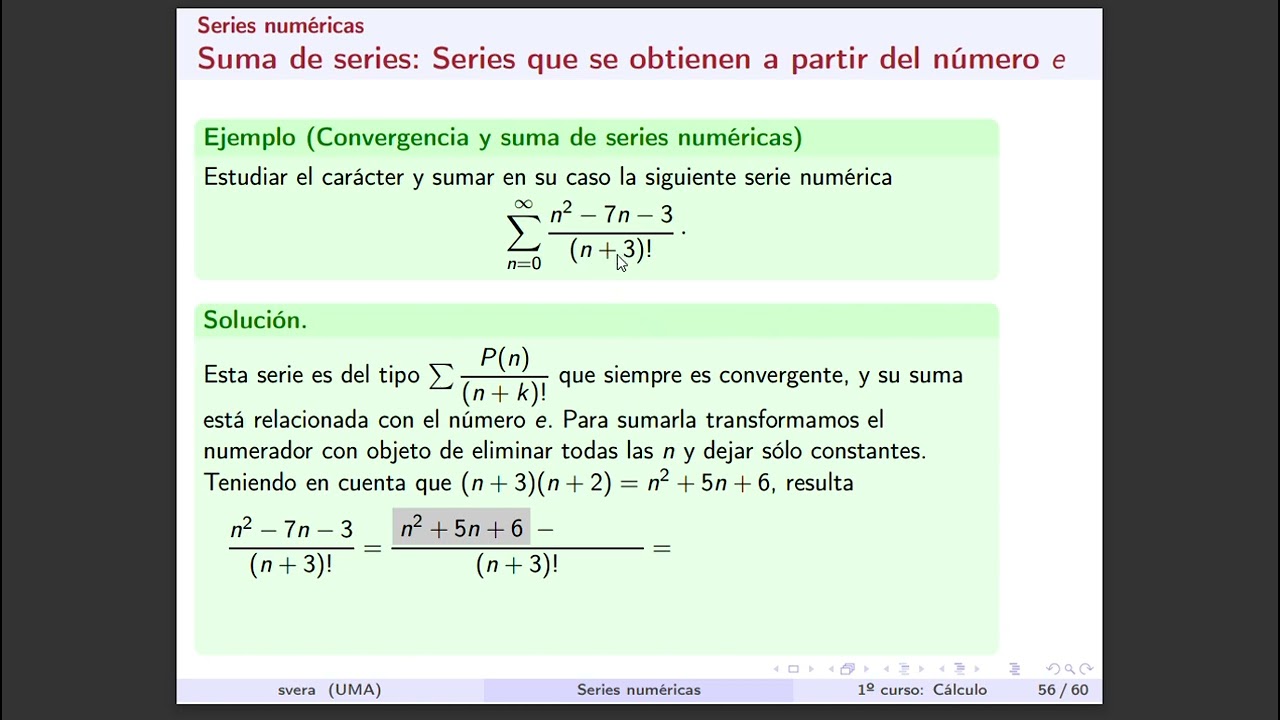 Suma de series a partir del número e