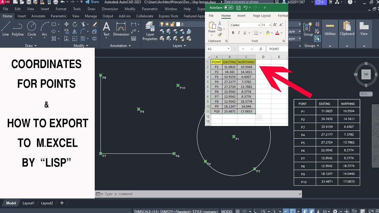 إظهار إحداثيات النقاط بواسطة ملف الLisp  على الأوتوكاد / Export Coordinates from Autocad to Excel