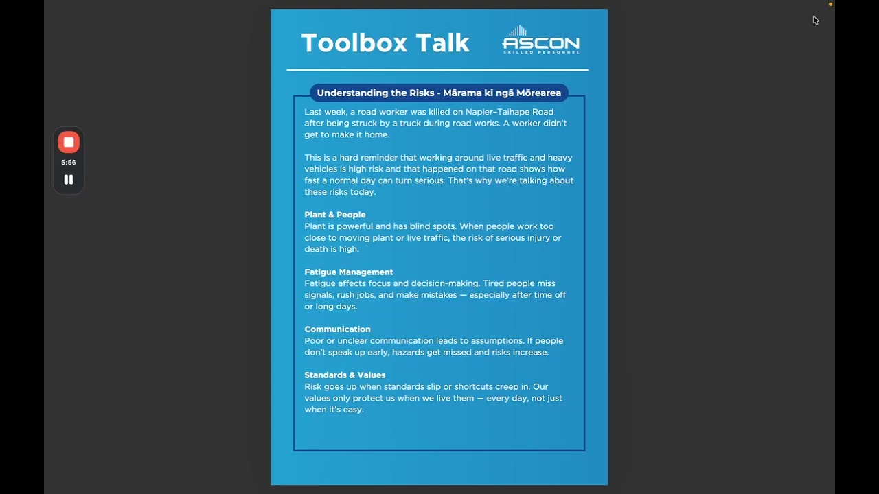 Toolbox Talk  Safety, Standards, and Team Connection for 2026