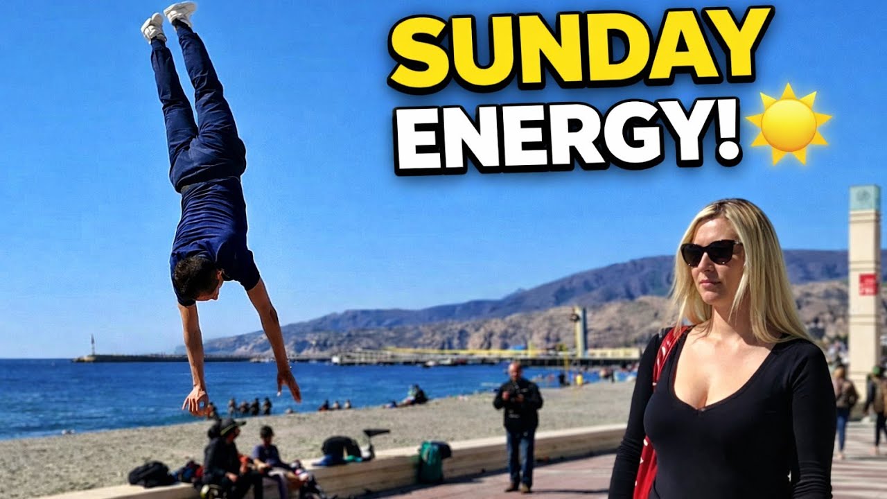 Almería Beach Walk 4K ☀️ Sunny Sunday by the Mediterranean Sea