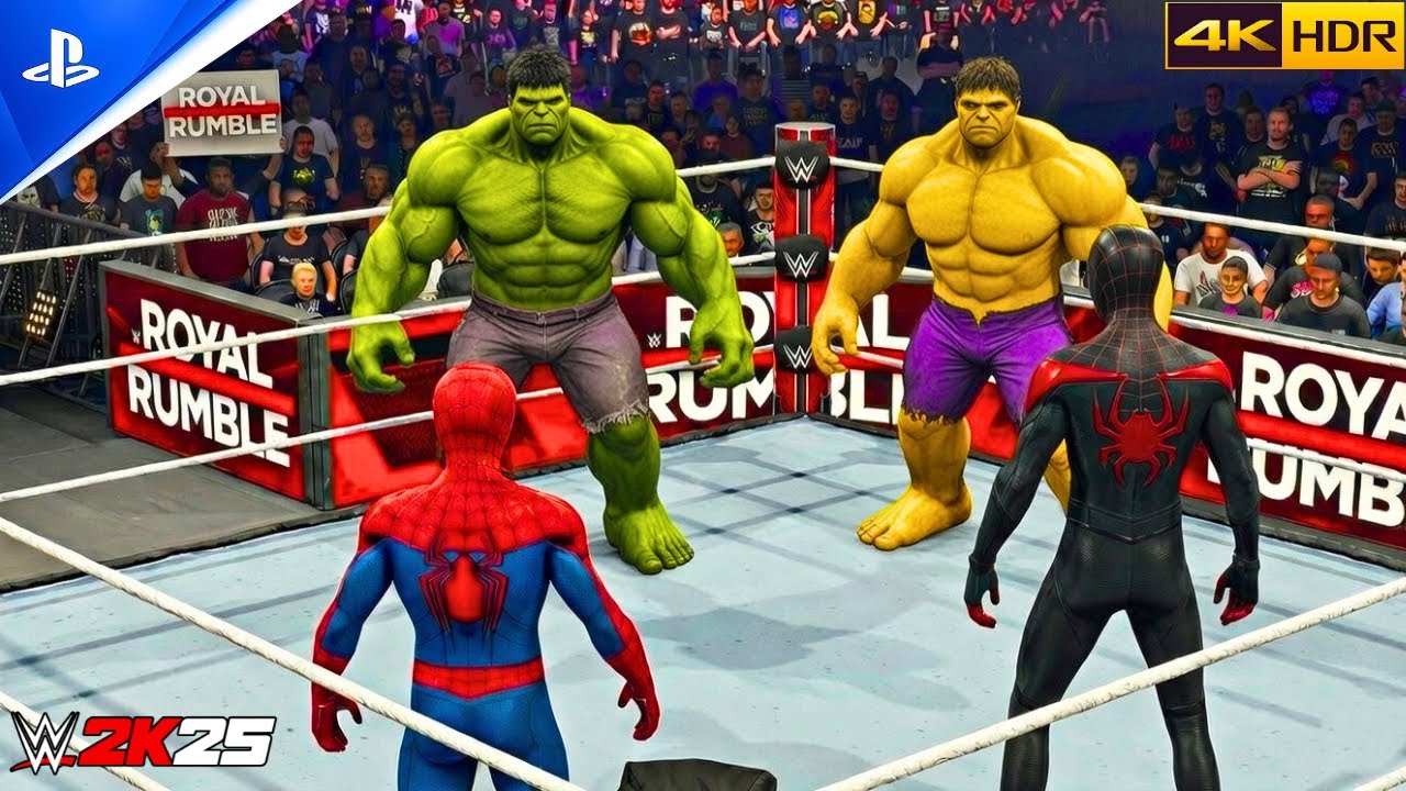 Spiderman & Miles Morales Vs Hulk & Yellow Hulk | Elimination Match - WWE 2K25