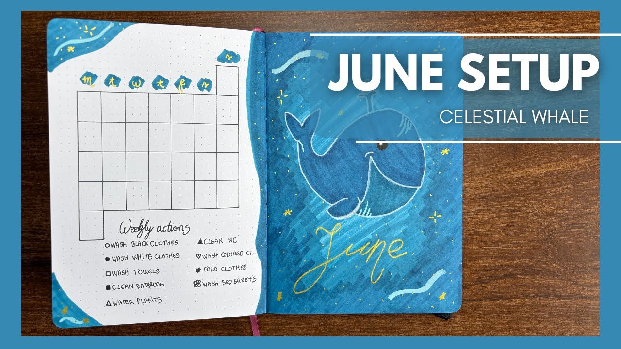 JUNE Bullet Journal Setup 2025 ✨ Celestial Whale Theme | Easy Spreads + Stunning Gold Details!